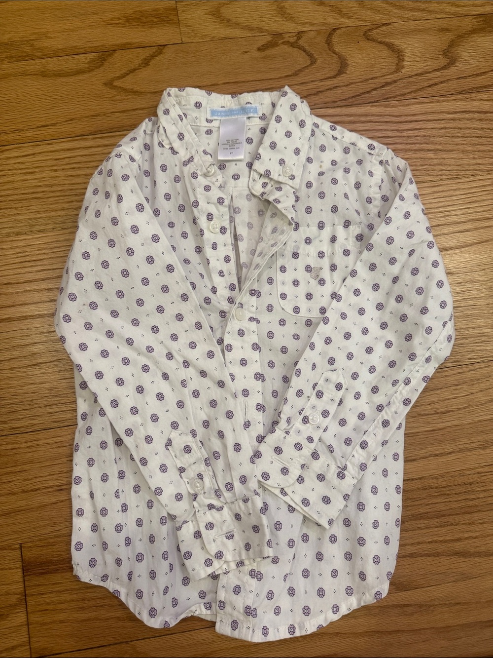 Janie and Jack White Button-Down Shirt with Purple Print